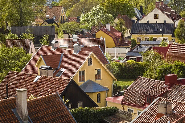 Sweden, Gotland Island, Visby, high angle city view