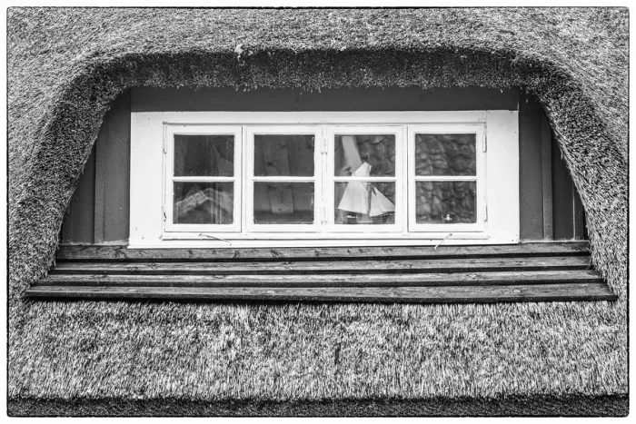 Framed Print : Sweden, Scania, Arild, window and thatched roof