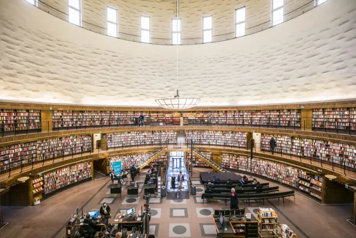 Framed Print : Sweden, Stockholm, City Library, circular interior by architect Erik Gunnar Asplund