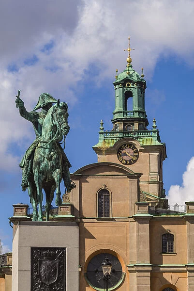 Sweden, Stockholm, Gamla Stan, Old Town, Royal Palace, statue of King Carl Joham XIV