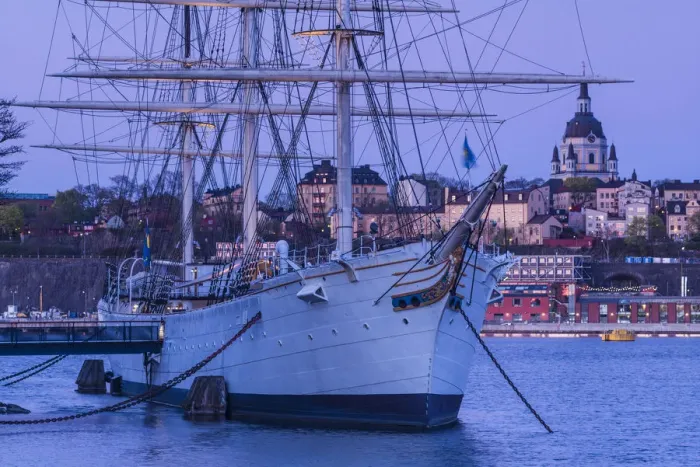 Framed Print : Sweden, Stockholm, Gamla Stan, Old Town, sailing ship Chapman, dawn Framed Print : Sweden, Stockholm, Gamla Stan, Old Town, sailing ship Chapman, dawn