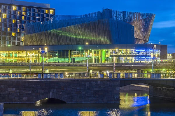 Sweden, Stockholm, Stockholm Congress Center, by architecture firm White, dusk