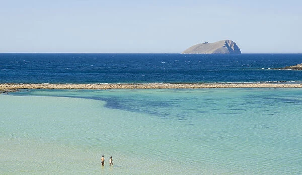 Swimmers in Balos beach, Crete, Greece, Mediterranean sea