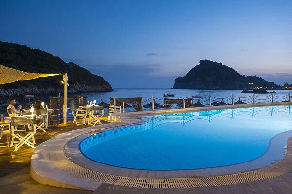 Swimming pool by the beach, Palaiokastritsa, Corfu, Ionian Islands, Greece