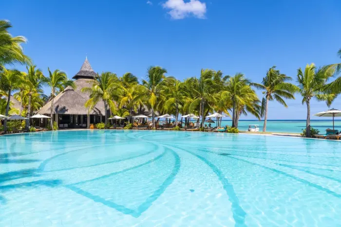 Framed Print : The swimming pool of the Beachcomber Paradis Hotel, Le Morne Brabant Peninsula, Black Framed Print : The swimming pool of the Beachcomber Paradis Hotel, Le Morne Brabant Peninsula, Black