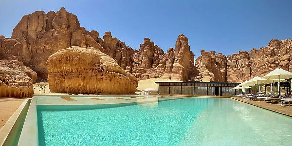 Swimming pool in the desert, Our Habitas AlUla resort, Ashar Valley, Al-Ula, Medina Province, Saudi Arabia