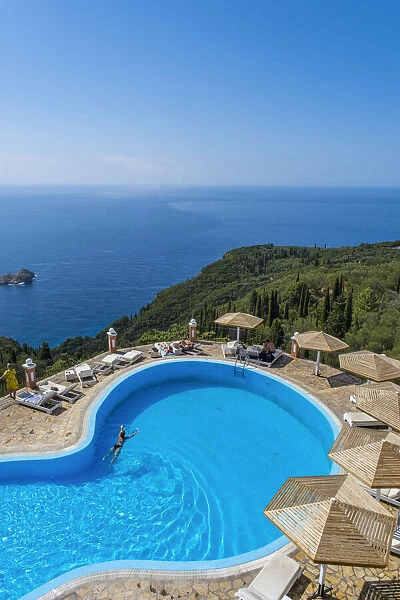 Swimming pool at the Golden Fox hotel, Lakones, Corfu, Ionian Islands, Greece