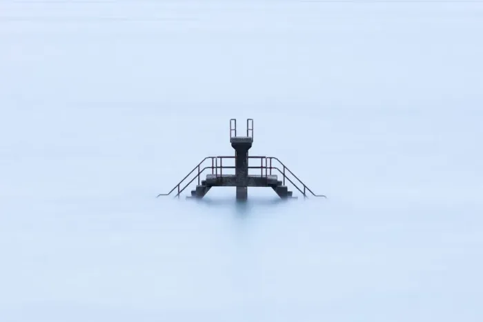 Framed Print : The swimming pool ladder at high tide on Bon Secours Beach, St