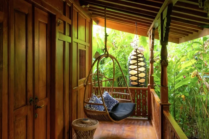 Framed Print : Swing seat on a vernadah of a house in Bali, Indonesia Framed Print : Swing seat on a vernadah of a house in Bali, Indonesia