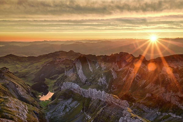 Switzerland, Appenzell, Mount Saentis, view to Seealpsee