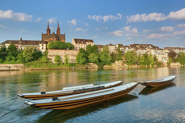 Switzerland, Basel City, old town, Rhine river, ferry