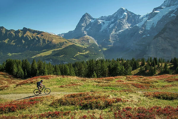 Switzerland, Berne, Oberland, Murren, Eiger and bike