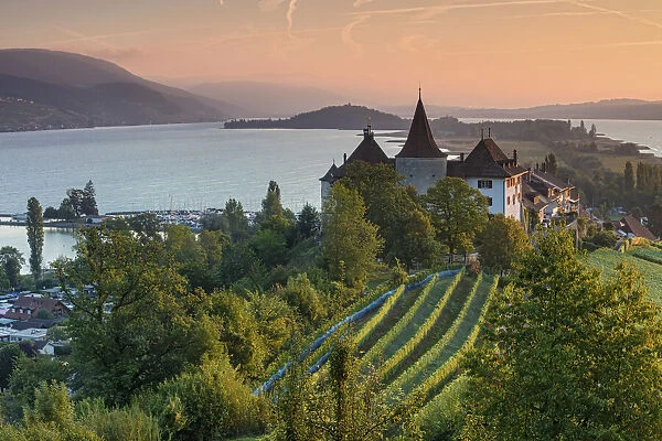 Switzerland, Berner Oberland, Erlach village, Erlach castle, Lake Biel