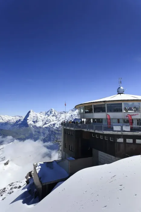 Framed Print : Switzerland, Bernese Oberland, restaurant on top of Mt Schilthorn Framed Print : Switzerland, Bernese Oberland, restaurant on top of Mt Schilthorn
