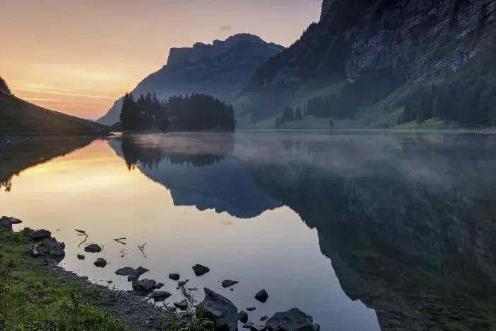 Framed Print : Switzerland, Canton Appenzell, Alpstein, Lake Seealpsee Framed Print : Switzerland, Canton Appenzell, Alpstein, Lake Seealpsee