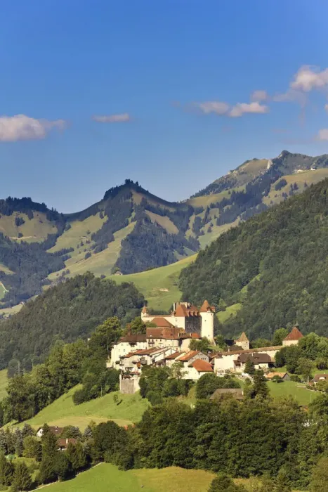 Framed Print : Switzerland, Canton of Fribourg, La Gruyeres, Castle of Gruyeres (Chateau de Gruyeres) Framed Print : Switzerland, Canton of Fribourg, La Gruyeres, Castle of Gruyeres (Chateau de Gruyeres)