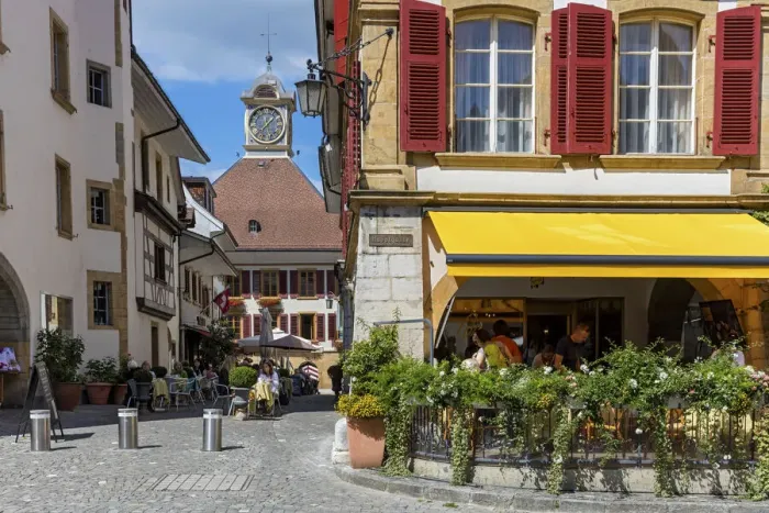 Framed Print : Switzerland, Canton of Fribourg, Murten town, old town Framed Print : Switzerland, Canton of Fribourg, Murten town, old town