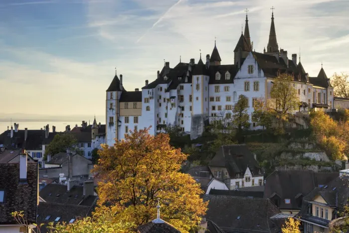 Framed Print : Switzerland, Canton of Neuchatel, Lake Neuchatel, Neuchatel city, Neuchatel castle Framed Print : Switzerland, Canton of Neuchatel, Lake Neuchatel, Neuchatel city, Neuchatel castle