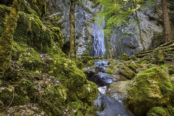 Switzerland, Canton of Neuchatel, waterfall near Motiers village