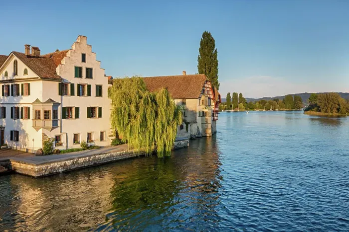 Framed Print : Switzerland, Canton of Schaffhausen, medieval town, Rhine river Framed Print : Switzerland, Canton of Schaffhausen, medieval town, Rhine river