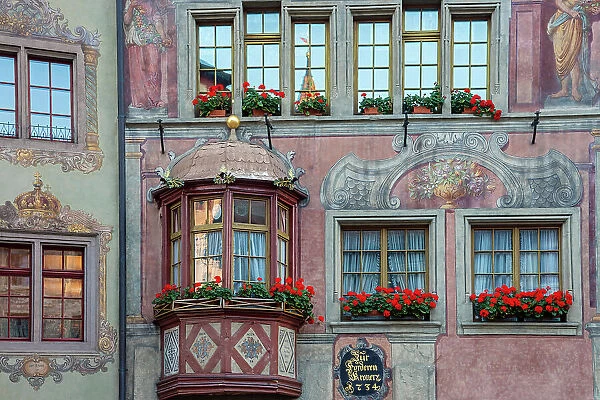 Switzerland, Canton of Schaffhausen, medieval town, painted house facades