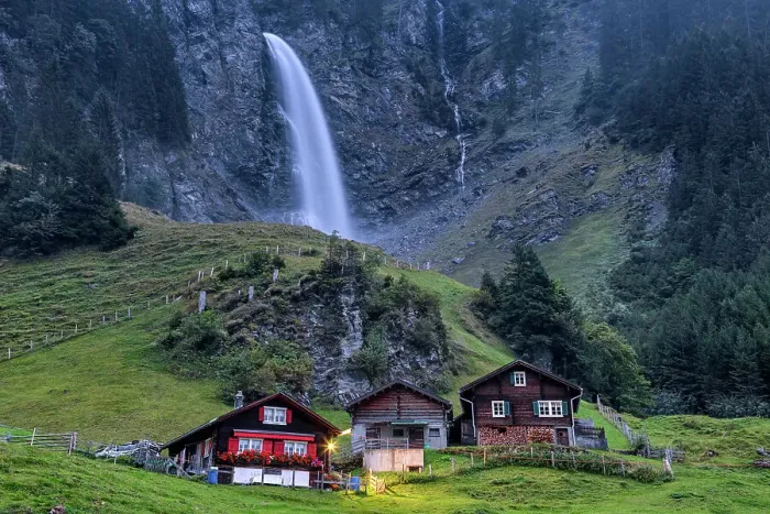 Framed Print : Switzerland, Canton of Uri, Klausen pass, Staubi waterfall Framed Print : Switzerland, Canton of Uri, Klausen pass, Staubi waterfall
