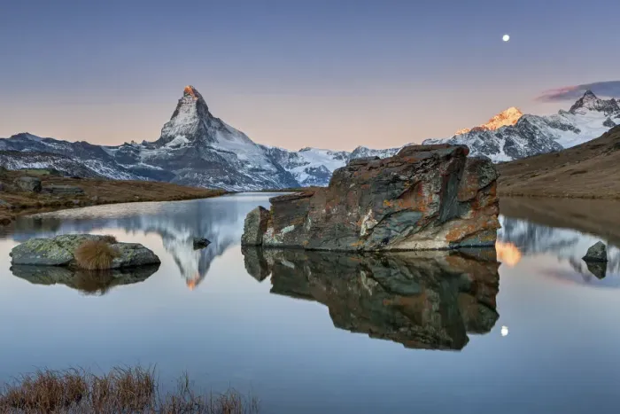 Framed Print : Switzerland, Canton of Valais, lake Stellisee, Matterhorn