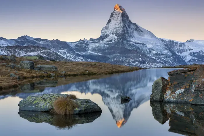 Framed Print : Switzerland, Canton of Valais, lake Stellisee, Matterhorn Framed Print : Switzerland, Canton of Valais, lake Stellisee, Matterhorn
