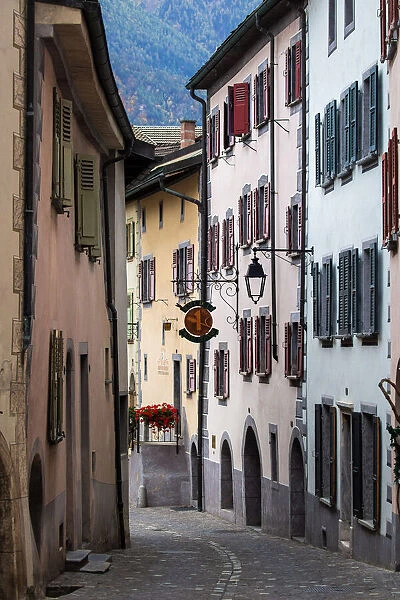 Switzerland, Canton of Valais, Saillon, A small street in the old village of Saillon