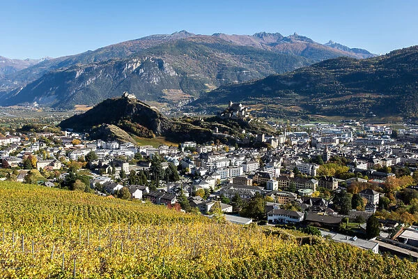 Switzerland, Canton of Valais, Sion, Panoramic view of Sion