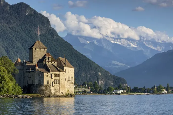 Framed Print : Switzerland, Canton of Vaud, Chillon castle, Lake Geneva Framed Print : Switzerland, Canton of Vaud, Chillon castle, Lake Geneva