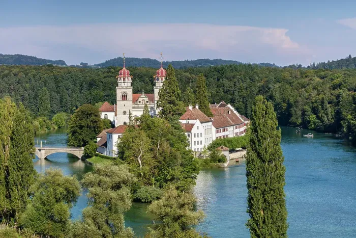 Framed Print : Switzerland, Canton Zurich, Rhine river, island, monastery Framed Print : Switzerland, Canton Zurich, Rhine river, island, monastery