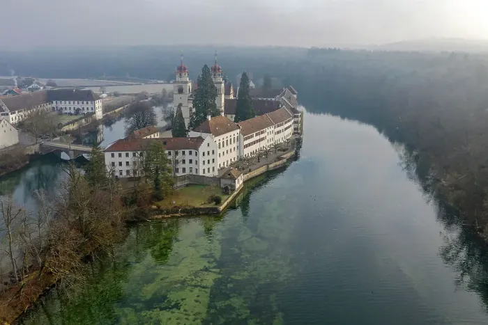 Framed Print : Switzerland, Canton Zurich, Rhine river, island, monastery Framed Print : Switzerland, Canton Zurich, Rhine river, island, monastery