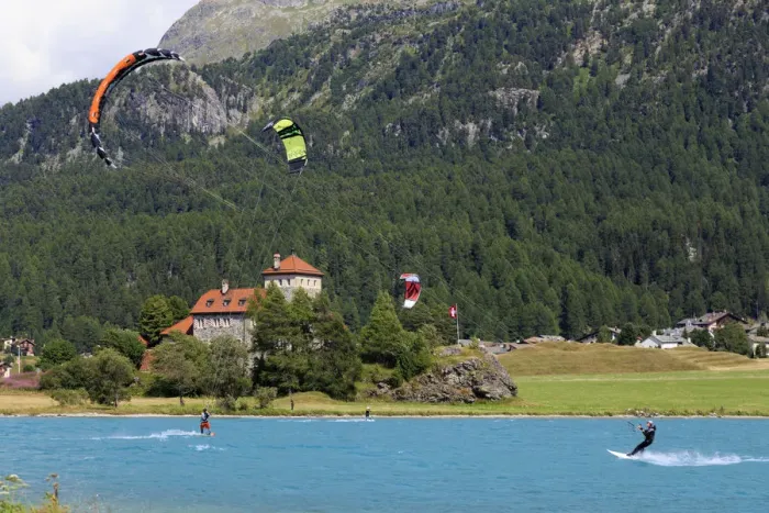 Framed Print : Switzerland, Graubunden, Upper Engadine, St. Moritz, Watersports on Lake Silvaplana Framed Print : Switzerland, Graubunden, Upper Engadine, St. Moritz, Watersports on Lake Silvaplana