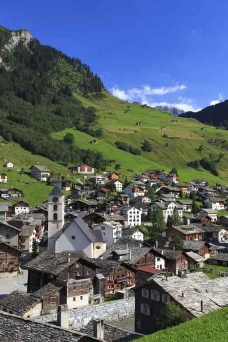 Framed Print : Switzerland, Graubunden, Vals, Town Center