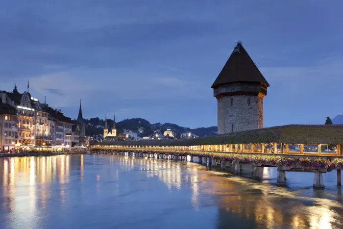 Framed Print : Switzerland, Lucern (Luzern), Chapel Bridge and River Reuss