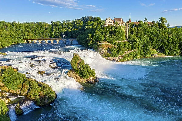 Switzerland, Schaffhausen, Canton Zurich, Rhine river, waterfall, Laufen castle