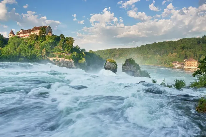 Framed Print : Switzerland, Schaffhausen, Rhine river, waterfall, Laufen castle