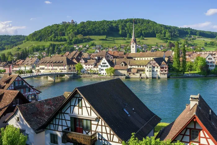 Framed Print : Switzerland, Schaffhausen, Stein am Rhein, medieval town, Rhine river