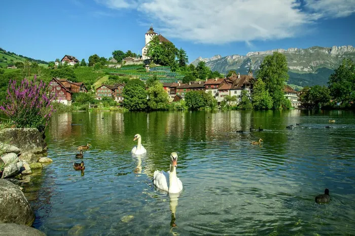 Framed Print : Switzerland, St. Gallen, Werdenberg and lake Framed Print : Switzerland, St. Gallen, Werdenberg and lake