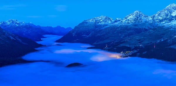 Switzerland, Swiss Alps, Graubuenden, Engadine valley with St. Moritz