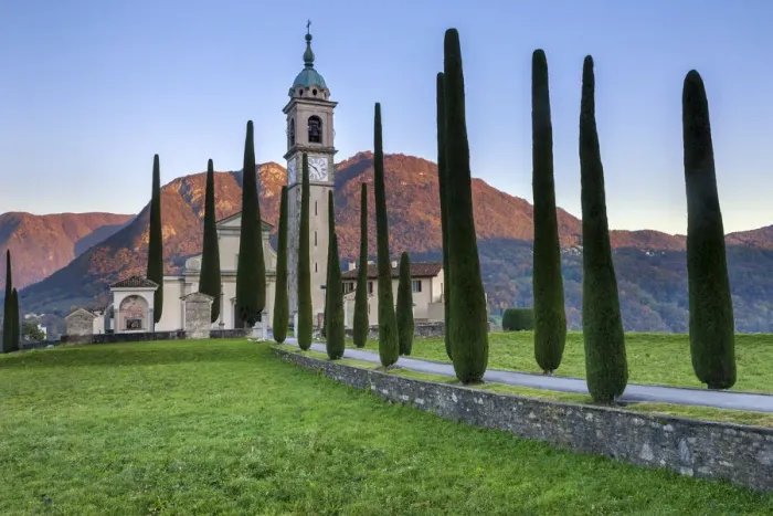 Framed Print : Switzerland, Ticino Canton, Gentilino village, Sant Abbondio church