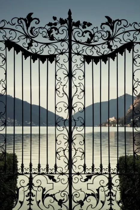 Framed Print : Switzerland, Ticino, Lake Lugano, Lugano, Parco Civico gate lake view, dawn Framed Print : Switzerland, Ticino, Lake Lugano, Lugano, Parco Civico gate lake view, dawn