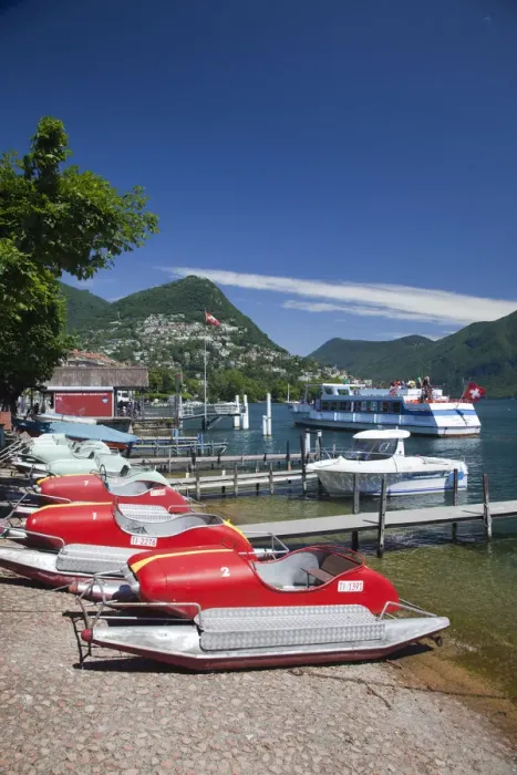 Framed Print : Switzerland, Ticino, Lake Lugano, Lugano, lakefront with paddleboats Framed Print : Switzerland, Ticino, Lake Lugano, Lugano, lakefront with paddleboats