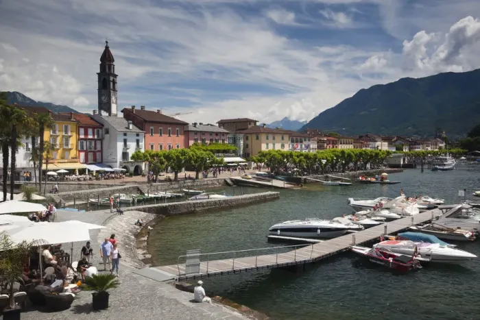 Framed Print : Switzerland, Ticino, Lake Maggiore, Ascona, Piazza Motta and lakefront Framed Print : Switzerland, Ticino, Lake Maggiore, Ascona, Piazza Motta and lakefront