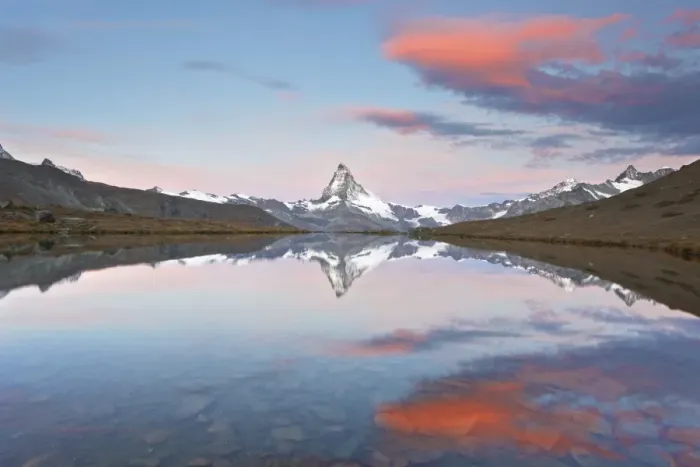 Framed Print : Switzerland, Valais, Matterhorn, Beautiful Morning Light and reflection at Stellisee Lake Framed Print : Switzerland, Valais, Matterhorn, Beautiful Morning Light and reflection at Stellisee Lake