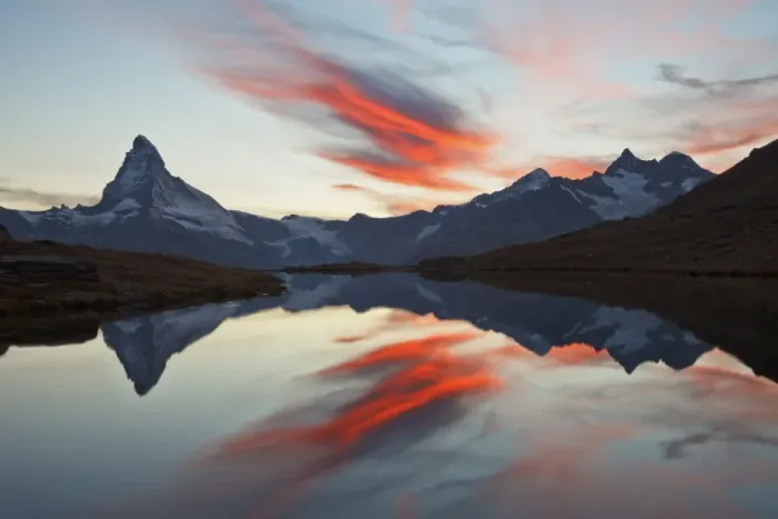 Framed Print : Switzerland, Valais, The Sky on fire during the Sunset above the Matterhorn Framed Print : Switzerland, Valais, The Sky on fire during the Sunset above the Matterhorn