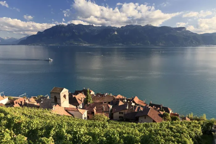 Framed Print : Switzerland, Vaud, Lavaux Vineyards, St. Saphorin Village and Lac Leman / Lake Geneva Framed Print : Switzerland, Vaud, Lavaux Vineyards, St. Saphorin Village and Lac Leman / Lake Geneva