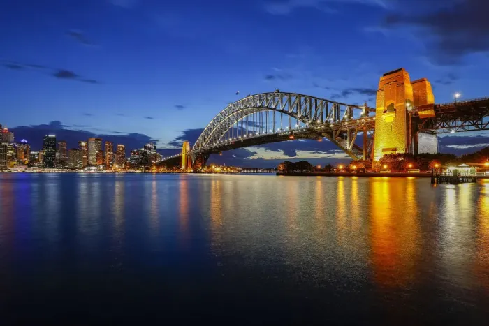 Framed Print : Sydney Harbour Bridge at dusk, Sydney, New South Wales, Australia Framed Print : Sydney Harbour Bridge at dusk, Sydney, New South Wales, Australia