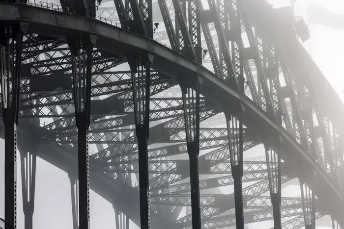 Framed Print : Detail of Sydney Harbour Bridge in fog, Sydney, New South Wales, Australia Framed Print : Detail of Sydney Harbour Bridge in fog, Sydney, New South Wales, Australia